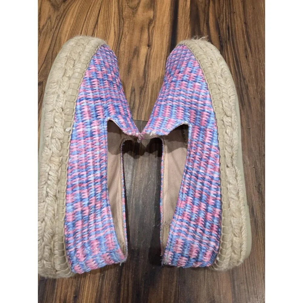 Manebí Platform Espadrilles Pink Blue Woven Raffia Slip On EU 39 US 8.5
